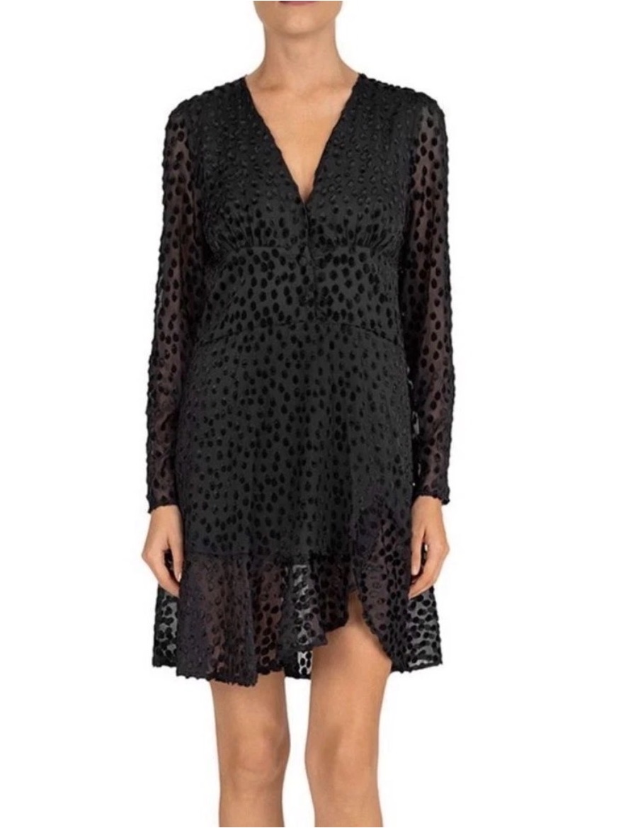 The Kooples Black Textured V-Neck Mini Dress
